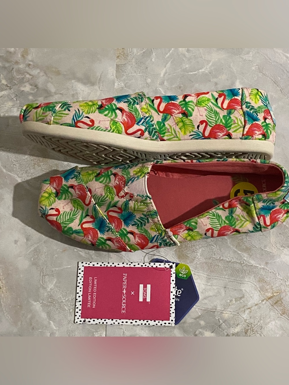 Toms x Paper Source Tropical Flamingo Print Slip On Shoes Size 5